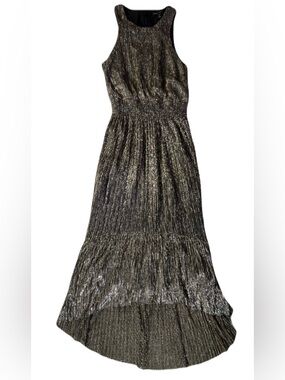 Metallic Black Pleated Maxi Dress - Elegant Evening Wear